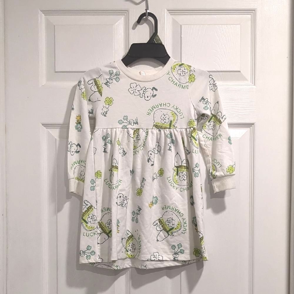 Adorable Little Girls Dress, PEANUTS-Snoopy & Woodstock Lucky Charm, 4T